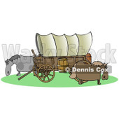 Clipart of an Oregon Trail Covered Wagon with Horses Grazing Around It - Royalty Free Illustration © djart #1290016
