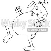 Clipart of a Sneaky Black and White Dog Looking Back over His Shoulder - Royalty Free Vector Illustration © djart #1290057