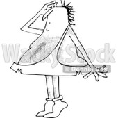 Clipart of a Hairy Black and White Caveman Standing on His Tip Toes and Shielding His Eyes While Looking at Something - Royalty Free Vector Illustration © djart #1290060