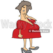 Clipart of a Chubby White Woman in a Red Dress, Picking Her Nose - Royalty Free Vector Illustration © djart #1290067