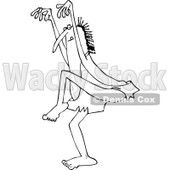 Clipart of a Black and White Caveman in a Karate Crane Stance - Royalty Free Vector Illustration © djart #1290761