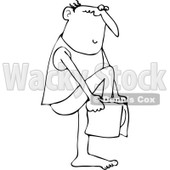 Clipart of a Black and White Bald Man Putting on His Boxers - Royalty Free Vector Illustration © djart #1290767