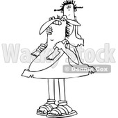 Clipart of a Black and White Chubby Caveman Father Carrying His Daughter on His Shoulders - Royalty Free Vector Illustration © djart #1291134