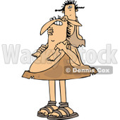 Clipart of a Chubby Caveman Father Carrying His Daughter on His Shoulders - Royalty Free Vector Illustration © djart #1291137