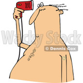 Clipart of a Chubby Caucasian Bald Man Blow Drying the Few Hairs on His Head - Royalty Free Vector Illustration © djart #1292386