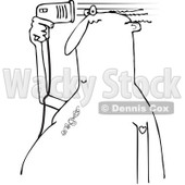 Clipart of a Black and White Chubby Bald Man Blow Drying the Few Hairs on His Head - Royalty Free Vector Illustration © djart #1292387
