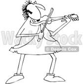 Clipart of a Chubby Black and White Sophisticated Caveman Playing a Violin - Royalty Free Vector Illustration © djart #1292853