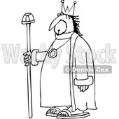 Clipart of a Chubby Black and White Male King with a Robe and Staff - Royalty Free Vector Illustration © djart #1292860
