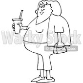 Clipart of a Chubby Black and White Woman in Capris, Holding a Fountain Soda - Royalty Free Vector Illustration © djart #1292865