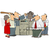 Clipart of a Frustrated White and Black Employee Office Mob Gathered Around a Copy Machine or Printer with Baseball Bats - Royalty Free Illustration © djart #1294034