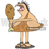 Clipart of a Hungry Chubby Caveman Eating a Giant Drumstick - Royalty Free Vector Illustration © djart #1294127