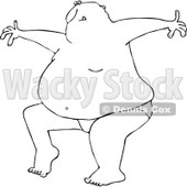 Lineart Clipart of a Black and White Bald Fat Man Dancing in His Underwear - Royalty Free Outline Vector Illustration © djart #1294132