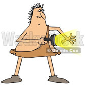 Clipart of a Chubby Caveman Shining a Flashlight to the Right - Royalty Free Illustration © djart #1297780