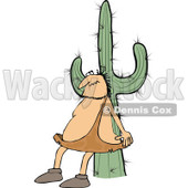 Clipart of a Chubby Caveman Scratching His Back Against a Cactus - Royalty Free Vector Illustration © djart #1297781