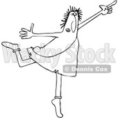 Lineart Clipart of a Black and White Chubby Caveman Ballerino Dancing - Royalty Free Outline Vector Illustration © djart #1299478