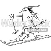 Lineart Clipart of a Black and White Chubby Caveman Wearing a Santa Hat and Skiing - Royalty Free Outline Vector Illustration © djart #1299487