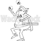 Clipart of a Cartoon Black and White Vampire Juggling Skulls - Royalty Free Vector Illustration © djart #1300265