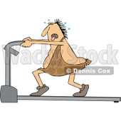 Clipart of a Chubby Caveman Panting, Sweating and Running on a Treadmill - Royalty Free Vector Illustration © djart #1300332