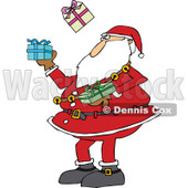Clipart of a Christmas Santa Claus Juggling Wrapped Gifts - Royalty Free Vector Illustration © djart #1300334