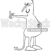 Outline Clipart of a Black and White Cartoon Angry Devil Flipping the Bird - Royalty Free Lineart Vector Illustration © djart #1300339