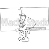 Lineart Clipart of a Black and White Cartoon Chubby Man Carrying a Big Board - Royalty Free Outline Vector Illustration © djart #1303061