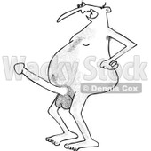 Lineart Clipart of a Cartoon Hairy Black and White Nude Man Flaunting a Boner - Royalty Free Outline Vector Illustration © djart #1303063