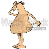 Clipart of a Cartoon Hairy Nude White Man Looking down at His Small Penis - Royalty Free Vector Illustration © djart #1303071