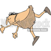 Clipart of a Cartoon Chubby Caveman Slipping and Falling Forward - Royalty Free Vector Illustration © djart #1305092