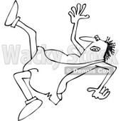 Lineart Clipart of a Cartoon Black and White Chubby Caveman Falling Backwards - Royalty Free Outline Vector Illustration © djart #1305097