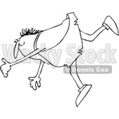 Lineart Clipart of a Cartoon Black and White Chubby Caveman Slipping and Falling Forward - Royalty Free Outline Vector Illustration © djart #1305100