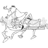 Lineart Clipart of a Cartoon Black and White Group of Chubby Cavemen Tripping and Falling - Royalty Free Outline Vector Illustration © djart #1305101