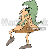 Clipart of a Cartoon Chubby Caveman Carrying a Giant Lizard on His Shoulders - Royalty Free Vector Illustration © djart #1305932