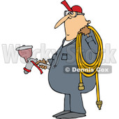 Clipart of a Cartoon Chubby White Worker Man Holding a Spray Gun and an Air Hose - Royalty Free Vector Illustration © djart #1305946