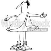 Lineart Clipart of a Cartoon Black and White Chubby Caveman Looking up and Gesturing Why Me - Royalty Free Outline Vector Illustration © djart #1312547