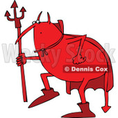 Clipart of a Cartoon Fat Red Devil Creeping Around and Holding a Pitchfork - Royalty Free Vector Illustration © djart #1312548