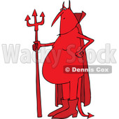 Clipart of a Cartoon Fat Red Devil Standing with a Pitchfork - Royalty Free Vector Illustration © djart #1312550