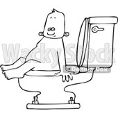 Outline Clipart of a Cartoon Black and White Baby Boy Sitting on a Toilet - Royalty Free Lineart Vector Illustration © djart #1313789