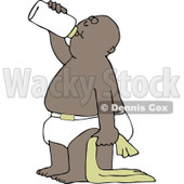 Clipart of a Cartoon Black Baby Boy Standing with a Blanket and Drinking from a Bottle - Royalty Free Vector Illustration © djart #1313796