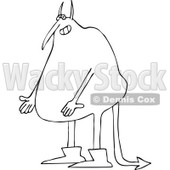Outline Clipart of a Cartoon Fat Black and White Satan Presenting - Royalty Free Lineart Vector Illustration © djart #1313800