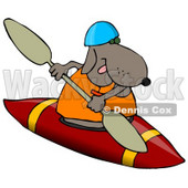 Sporty Dog Wearing a Life Jacket and Kayaking Clipart Illustration © djart #13233