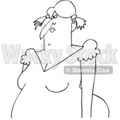 Lineart Clipart of a Cartoon Black and White Chubby Country Woman with Pigtails - Royalty Free Outline Vector Illustration © djart #1331838