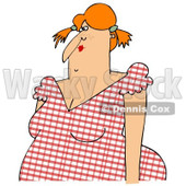 Clipart of a Cartoon Chubby Country Woman with Red Hair, Pig Tails and a Plaid Dress - Royalty Free Illustration © djart #1331839