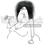 Outline Clipart of a Cartoon Chubby Black and White Presenting Woman with Glasses and an Afro Hair Style - Royalty Free Lineart Vector Illustration © djart #1334112