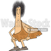 Clipart of a Cartoon Crouching Chubby Caveman with an Afro - Royalty Free Vector Illustration © djart #1334255