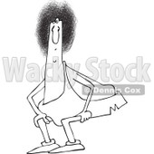 Lineart Clipart of a Cartoon Black and White Crouching Chubby Caveman with an Afro - Royalty Free Outline Vector Illustration © djart #1334256
