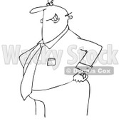 Lineart Clipart of a Cartoon Black and White Happy Chubby Businessman with His Hands on His Hips - Royalty Free Outline Vector Illustration © djart #1337894