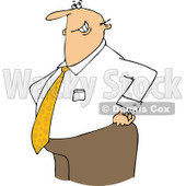 Clipart of a Cartoon Happy Chubby Caucasian Businessman with His Hands on His Hips - Royalty Free Vector Illustration © djart #1337895