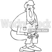 Lineart Clipart of a Cartoon Black and White Man Crouching - Royalty Free Outline Vector Illustration © djart #1340957