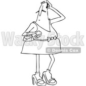 Lineart Clipart of a Cartoon Black and White Man in Heels and a Dress - Royalty Free Outline Vector Illustration © djart #1340960