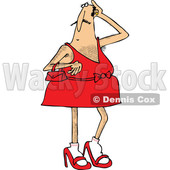 Clipart of a Cartoon Hairy White Man in Heels and a Dress - Royalty Free Vector Illustration © djart #1340965